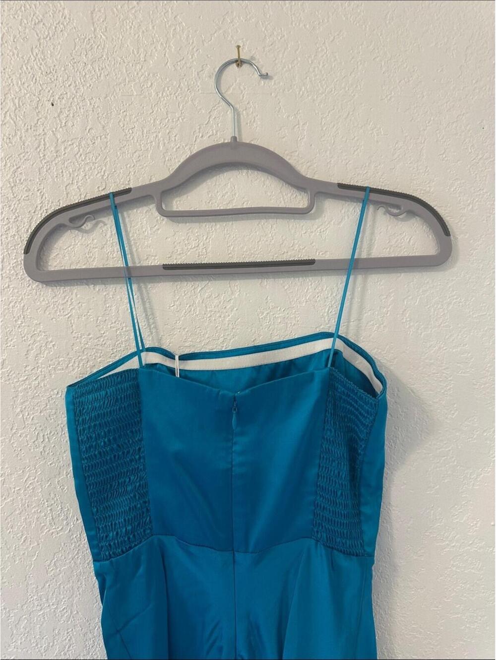 Amanda Uprichard Teal Mandy Strapless Silk Midi Dress - Picture 5 of 6